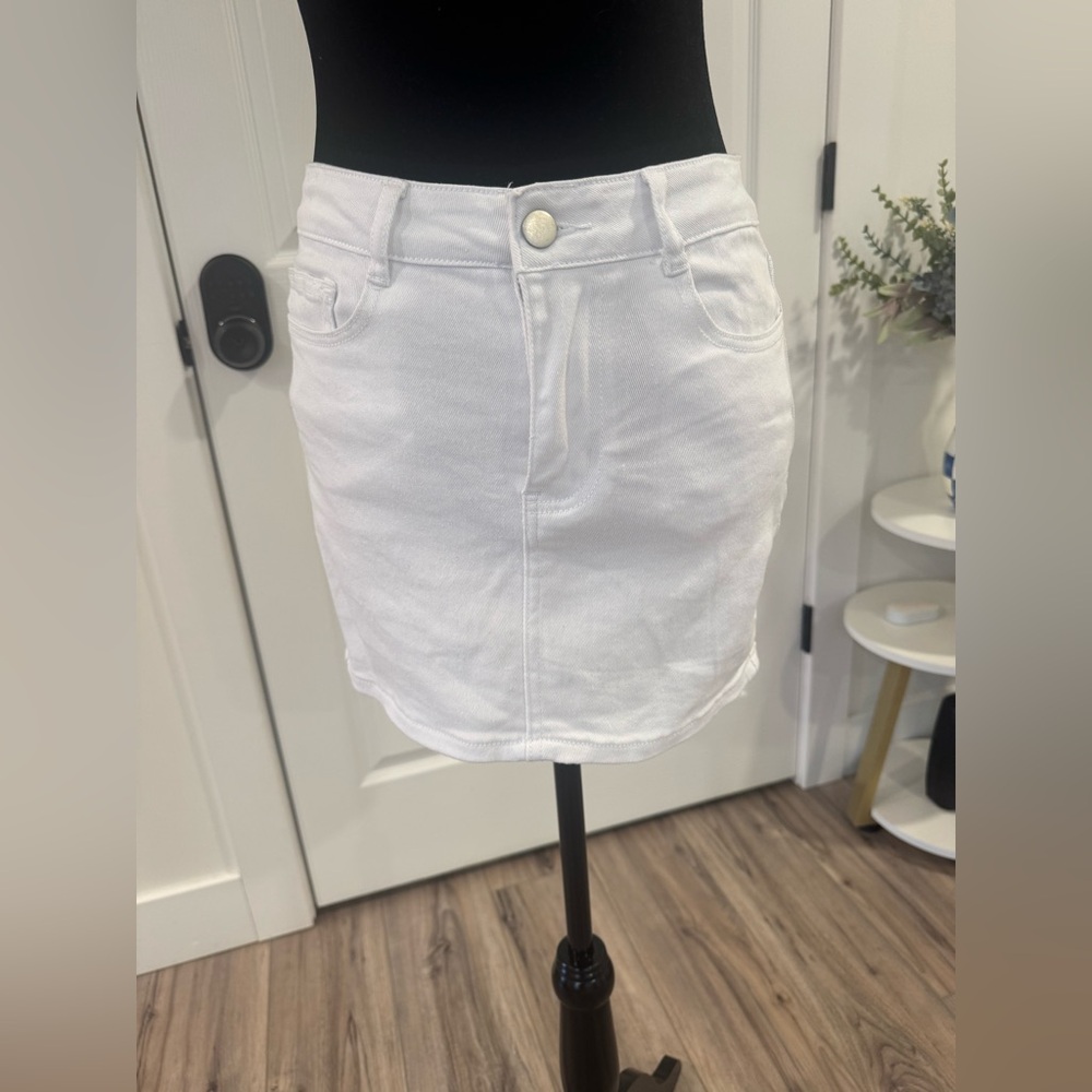 Classic White Denim Mini Skirt